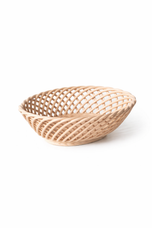 Hand-Woven Ceramic Basket -Small Oval Porcelain Dish in White, Beige & Pink