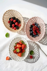 Hand-Woven Ceramic Basket -Small Oval Porcelain Dish in White, Beige & Pink