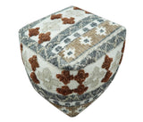 Hand woven Ivory, Gray and Brown Textured Jute and wool Pouf