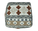 Hand woven Ivory, Gray and Brown Textured Jute and wool Pouf