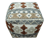 Hand woven Ivory, Gray and Brown Textured Jute and wool Pouf