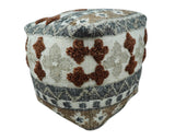 Hand woven Ivory, Gray and Brown Textured Jute and wool Pouf