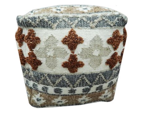 Hand woven Ivory, Gray and Brown Traditional Textured Jute and wool Pouf-Pouf-Parc Decor