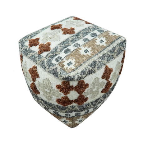 Hand woven Ivory, Gray and Brown Traditional Textured Jute and wool Pouf-Pouf-Parc Decor