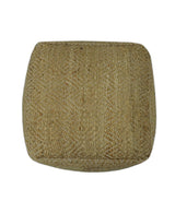 Hand Woven Natural Brown Geometrical Textured Jute Pouf
