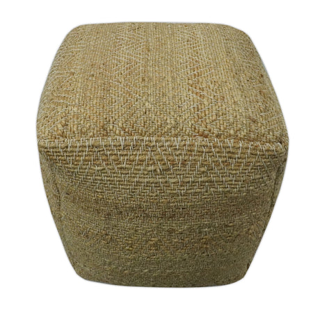 Hand Woven Natural Brown Geometrical Textured Jute Pouf-Pouf-Parc Decor