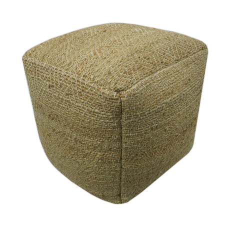 Hand Woven Natural Brown Geometrical Textured Jute Pouf-Pouf-Parc Decor