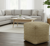 Hand Woven Natural Brown Geometrical Textured Jute Pouf