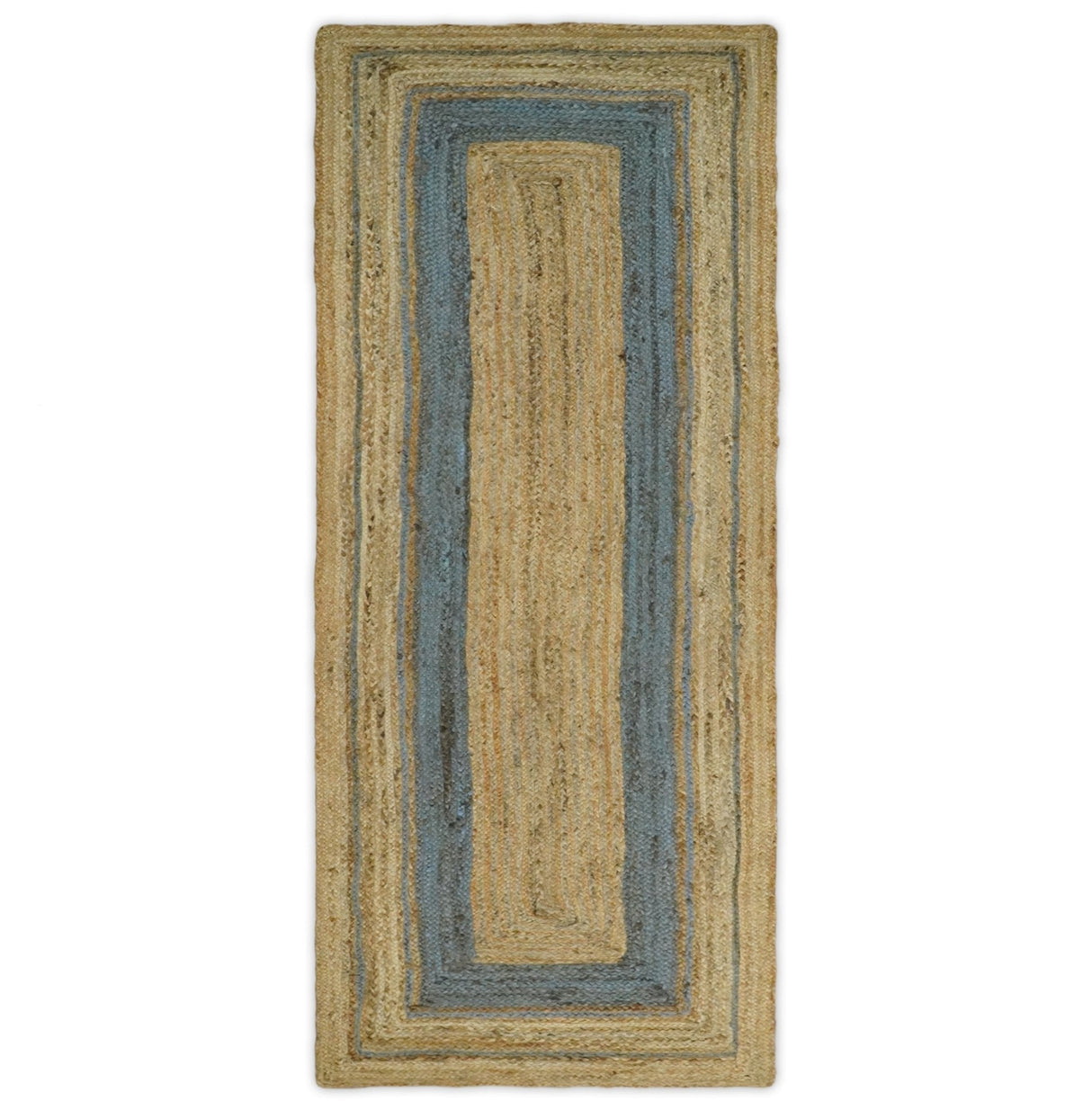 Hand Woven Natural Fiber Blue and Brown Natural Jute Rug