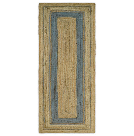 Hand Woven Natural Fiber Blue and Brown Natural Jute Rug