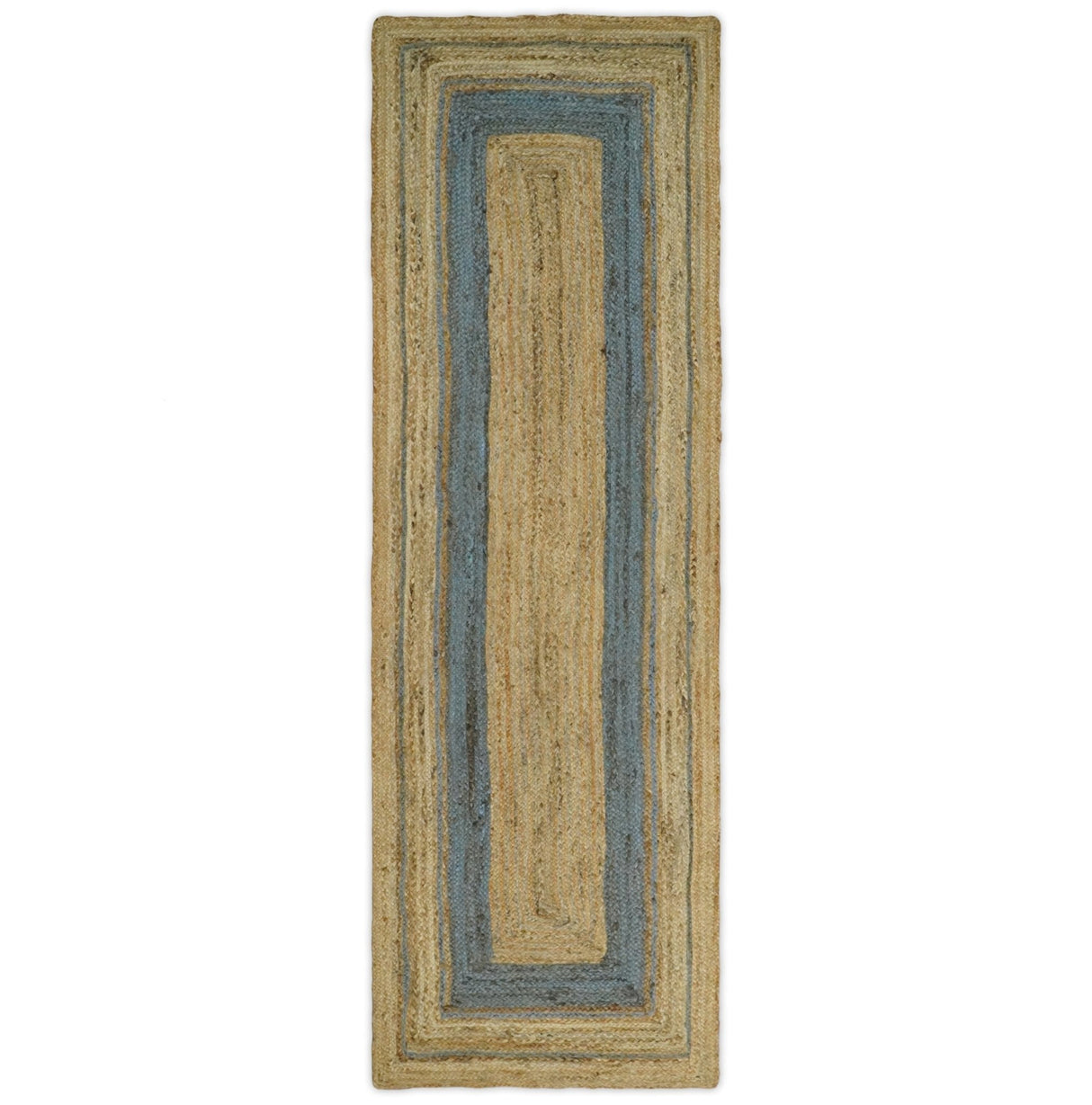 Hand Woven Natural Fiber Blue and Brown Natural Jute Rug
