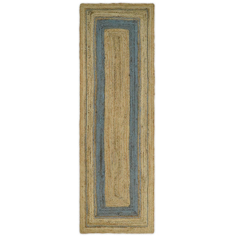 Hand Woven Natural Fiber Blue and Brown Natural Jute Rug