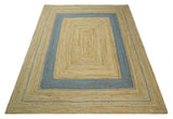 Hand Woven Natural Fiber Blue and Brown Natural Jute Rug
