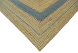 Hand Woven Natural Fiber Blue and Brown Natural Jute Rug