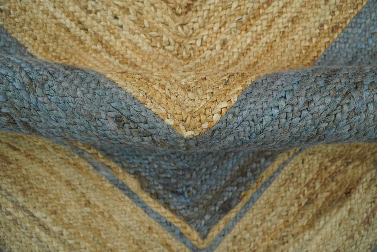 Hand Woven Natural Fiber Blue and Brown Natural Jute Rug