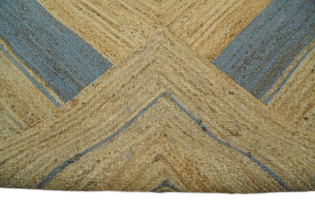Hand Woven Natural Fiber Blue and Brown Natural Jute Rug
