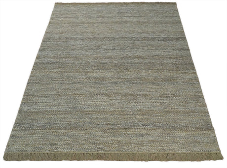 Hand Woven Natural Fiber Jute and Wool Silver and Brown Rug