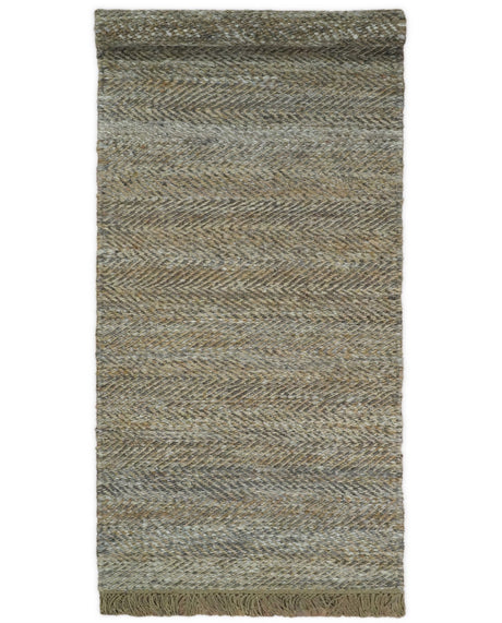 Hand Woven Natural Fiber Jute and Wool Silver and Brown Rug