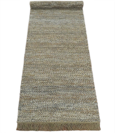 Hand Woven Natural Fiber Jute and Wool Silver and Brown Rug