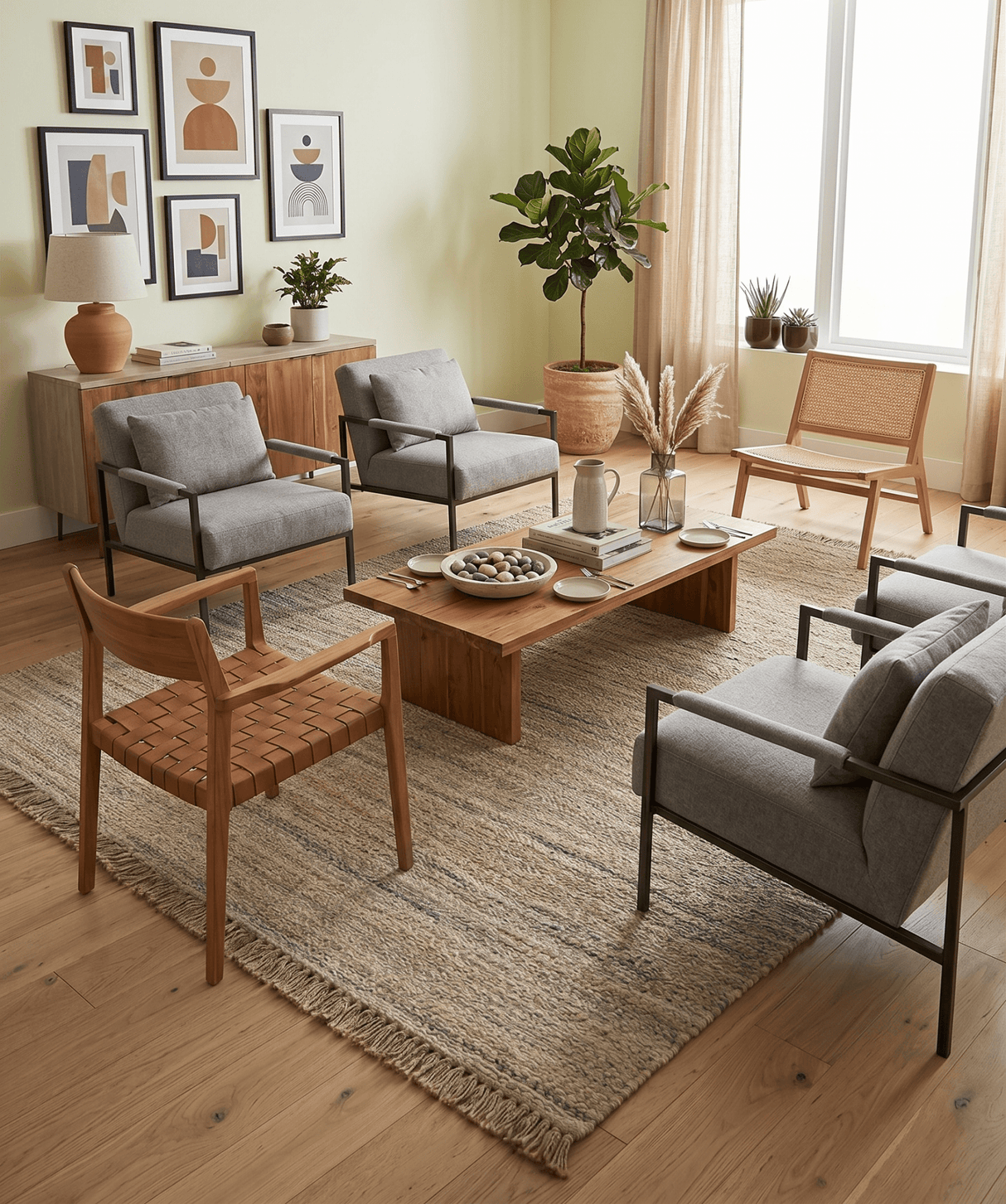 Hand Woven Natural Fiber Jute and Wool Silver and Brown Rug