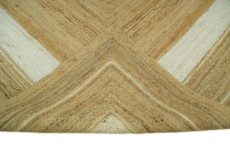 Hand Woven Natural Fiber White and Brown Natural Jute Rug