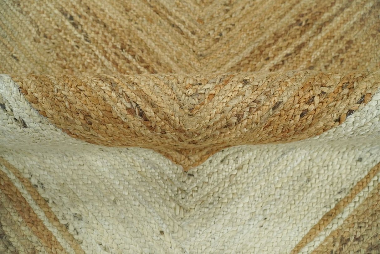 Hand Woven Natural Fiber White and Brown Natural Jute Rug