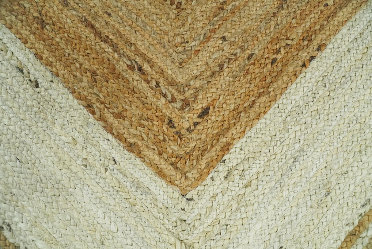 Hand Woven Natural Fiber White and Brown Natural Jute Rug