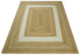 Hand Woven Natural Fiber White and Brown Natural Jute Rug