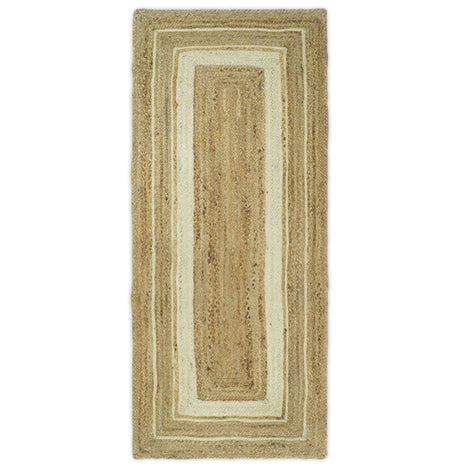Hand Woven Natural Fiber White and Brown Natural Jute Rug