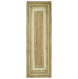 Hand Woven Natural Fiber White and Brown Natural Jute Rug
