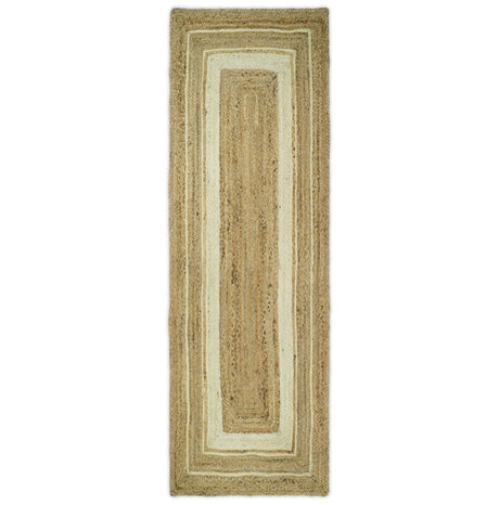 Hand Woven Natural Fiber White and Brown Natural Jute Rug