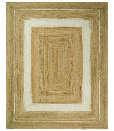 Hand Woven Natural Fiber White and Brown Natural Jute Rug