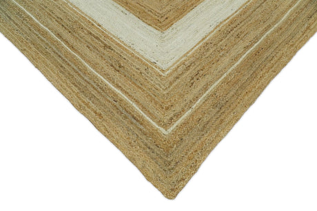 Hand Woven Natural Fiber White and Brown Natural Jute Rug