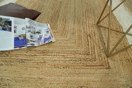 Hand Woven Natural Fiber White and Brown Natural Jute Rug
