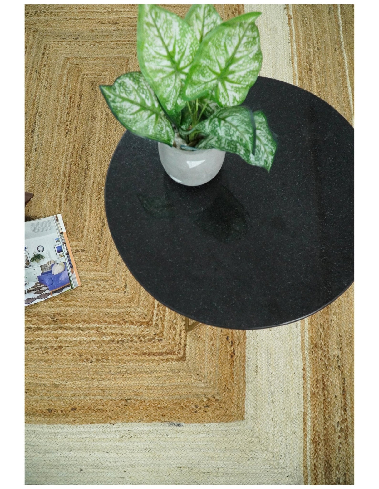 Hand Woven Natural Fiber White and Brown Natural Jute Rug