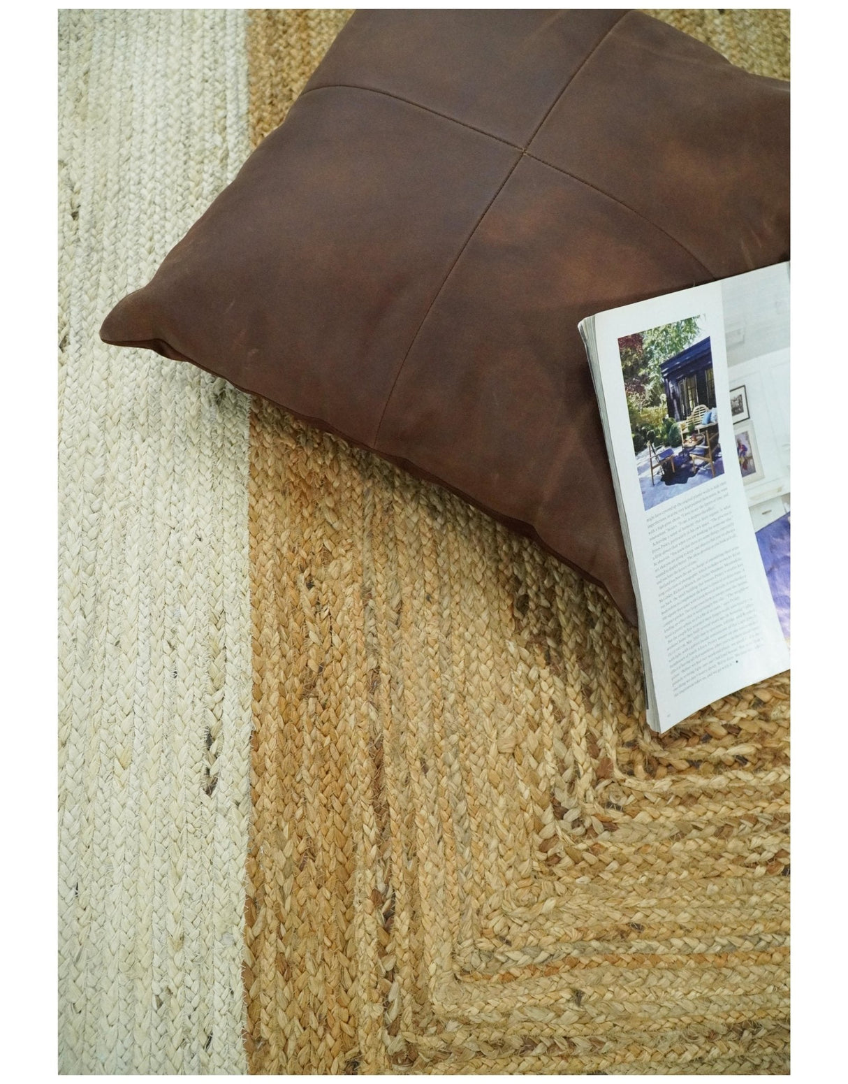 Hand Woven Natural Fiber White and Brown Natural Jute Rug