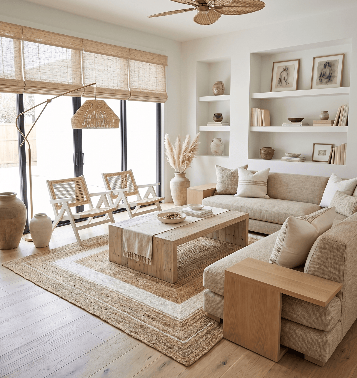 Hand Woven Natural Fiber White and Brown Natural Jute Rug