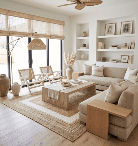 Hand Woven Natural Fiber White and Brown Natural Jute Rug