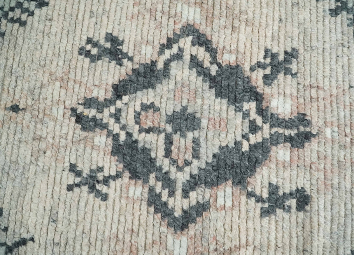 Hand Woven Peach and Charcoal Blended Hand Knotted Wool Rug