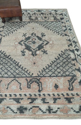 Hand Woven Peach and Charcoal Blended Hand Knotted Wool Rug