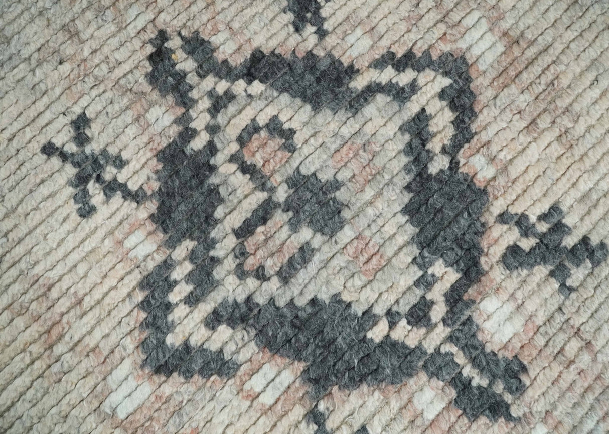 Hand Woven Peach and Charcoal Blended Hand Knotted Wool Rug