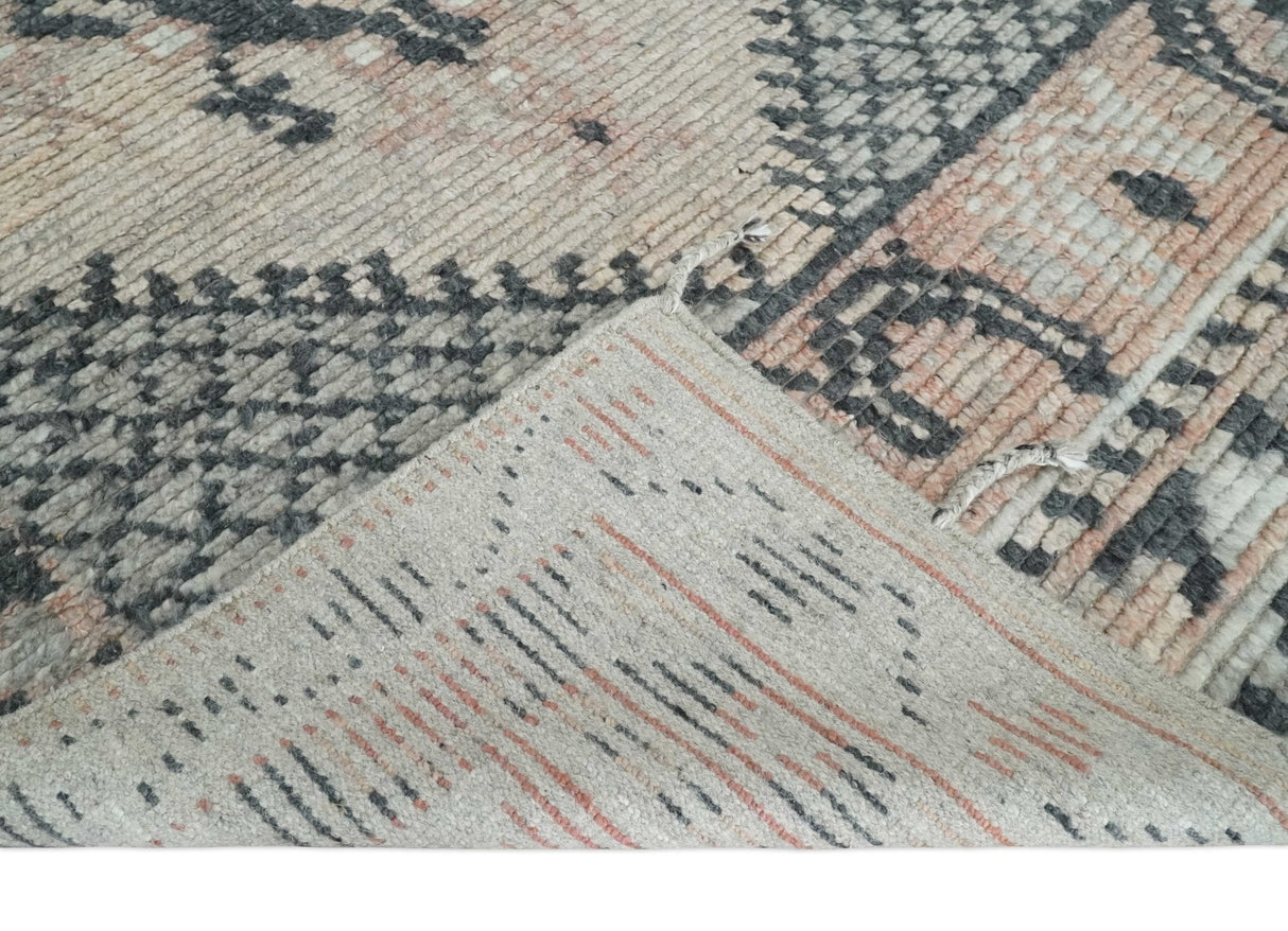 Hand Woven Peach and Charcoal Blended Hand Knotted Wool Rug