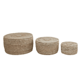 Hand-Woven Storage Baskets with Lids, Set of 3-Baskets-Parc Decor