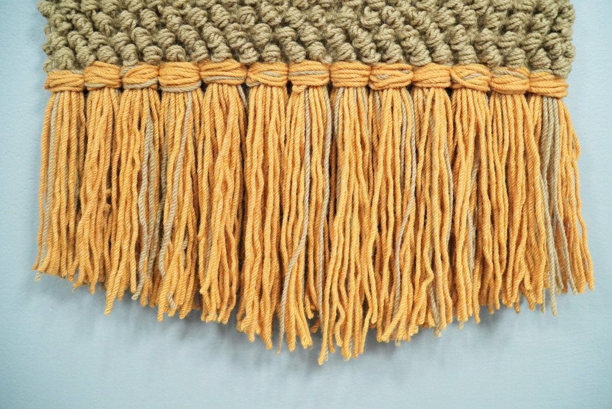 Hand Woven Wool Tapestry Gold and Camel Bohemian Modern Wall Hanging | WH10
