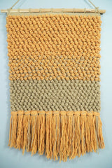 Hand Woven Wool Tapestry Gold and Camel Bohemian Modern Wall Hanging | WH10