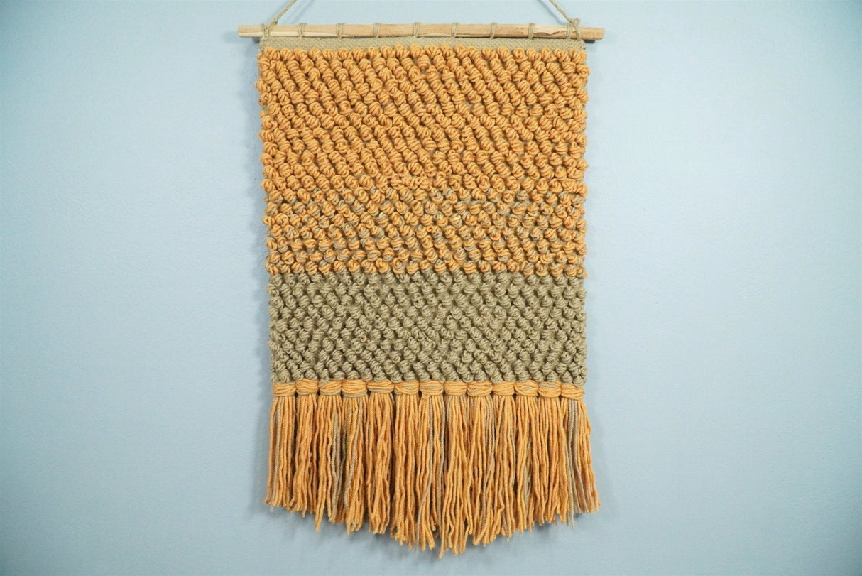 Hand Woven Wool Tapestry Gold and Camel Bohemian Modern Wall Hanging | WH10