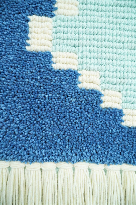Hand Woven Wool Tapestry White and Blue Bohemian Modern Wall Hanging-Wall Hanging-Parc Decor