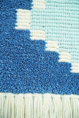 Hand Woven Wool Tapestry White and Blue Bohemian Modern Wall Hanging | WH8