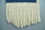 Hand Woven Wool Tapestry White and Blue Bohemian Modern Wall Hanging | WH8