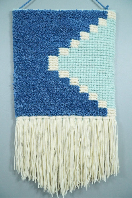 Hand Woven Wool Tapestry White and Blue Bohemian Modern Wall Hanging | WH8-Wall Hanging-Parc Decor